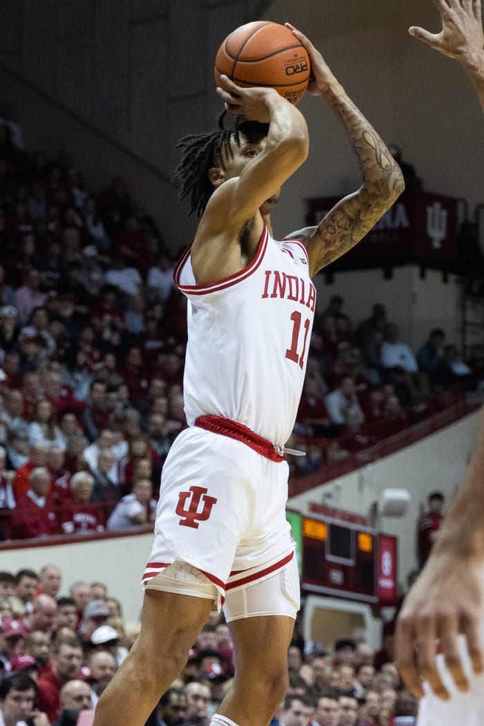 Indiana Hoosiers guard CJ Gunn (11) shoots the ball versus Michigan State on Sunday.